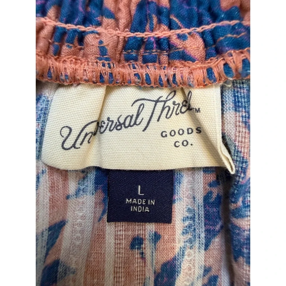 Floral Skirt Womens L Pink Blue Boho Feminine Cottagecore Flowy Prairie Vacation